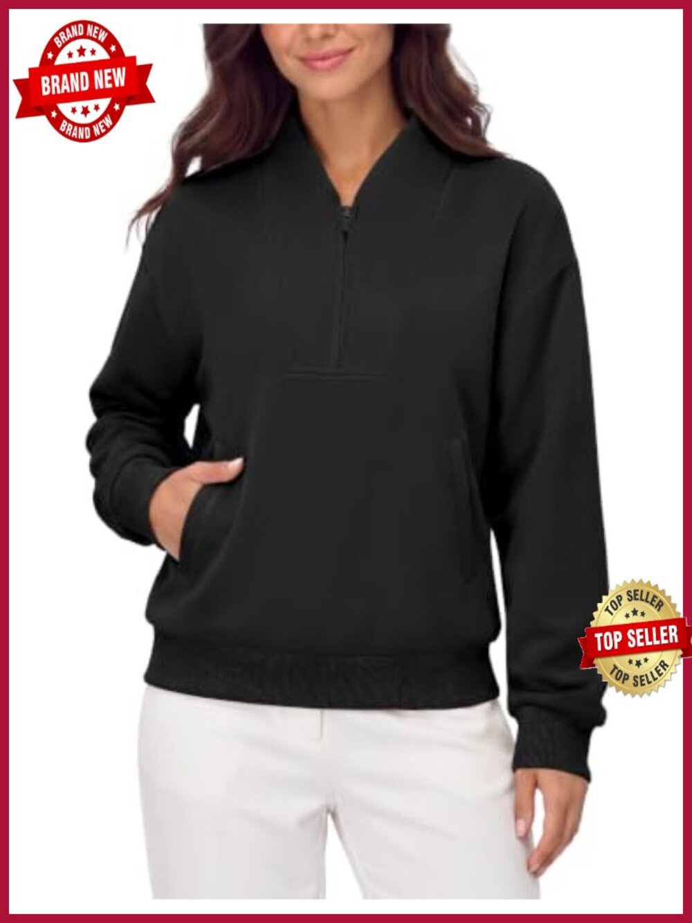 Oversized Half Zip Sweatshirt Cotton Polyester Fleece Pullover Workout Top